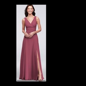 David's Bridal Women Size 8 Chianti Surplice Tank Long Chiffon Bridesmaid Dress